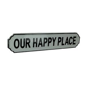 Black and White Enamel Metal Art Happy Place Wall Sign